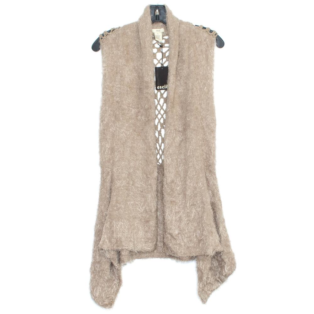 NWT Escio Womens Cardigan Sweater Vest Sleeveless Eyelash Brown Size Large FE